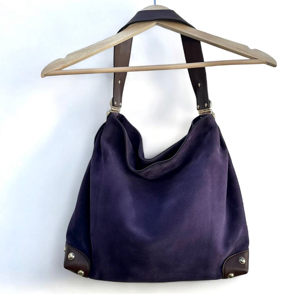 Michael Kors Joplin Suede Leather Purple Iris Hobo Purse Large Shoulder Bag - Picture 2 of 7